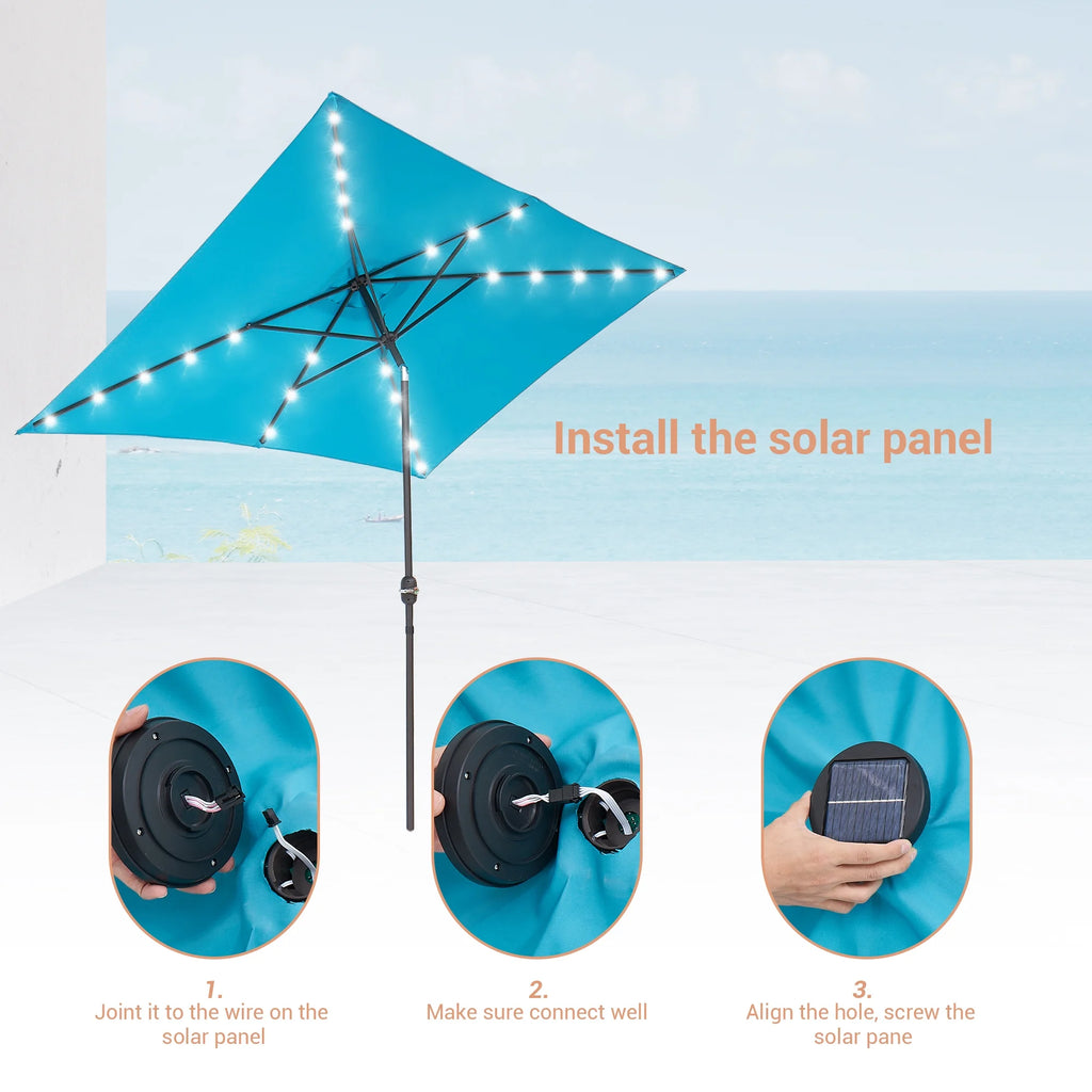 10 x 6.5ft LED Rectangle Outdoor Patio Umbrella with Polyester Canopy, Lake Blue I6849