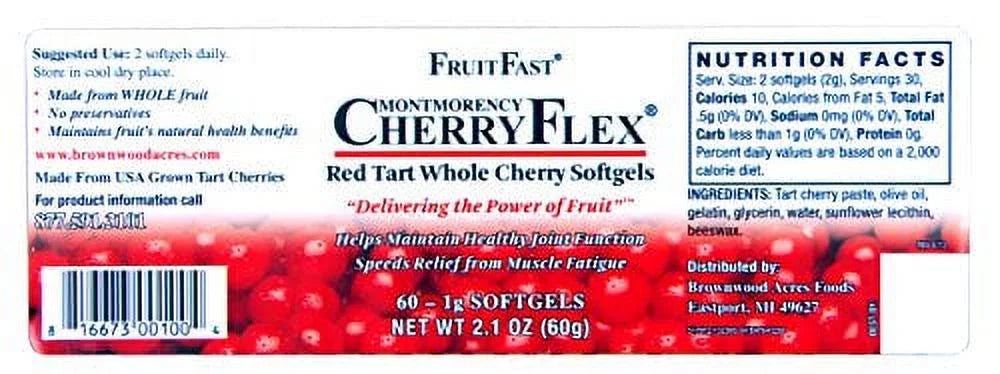 100% Organic Red Tart Cherry Concentrate Supplement 60 Count C19602