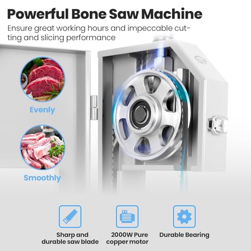 1500W Commercial Bandsaw Machine, 19x14" Stainless Steel Worktable, Electric Bone Saw Machine with 8 Blades N957