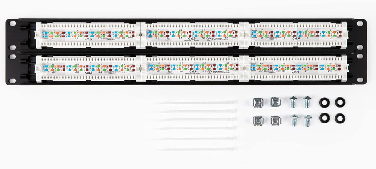 Cat6 24 Port Patch Panel, 1U Rackmount or Wall Mount, Pack of 2 P928956