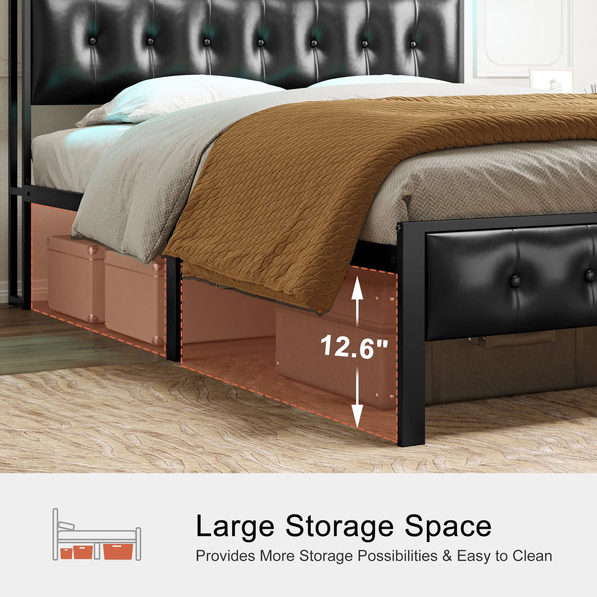 Queen Upholstered Platform Bed Frame with Storage Headboard U433770