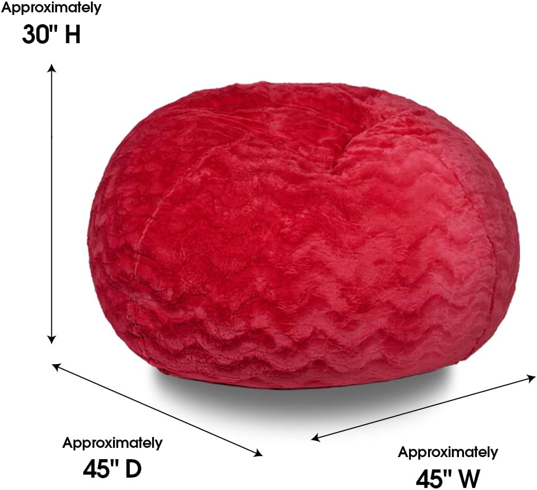 Red Faux Fur Bean Bag Chair with Memory Foam T8370