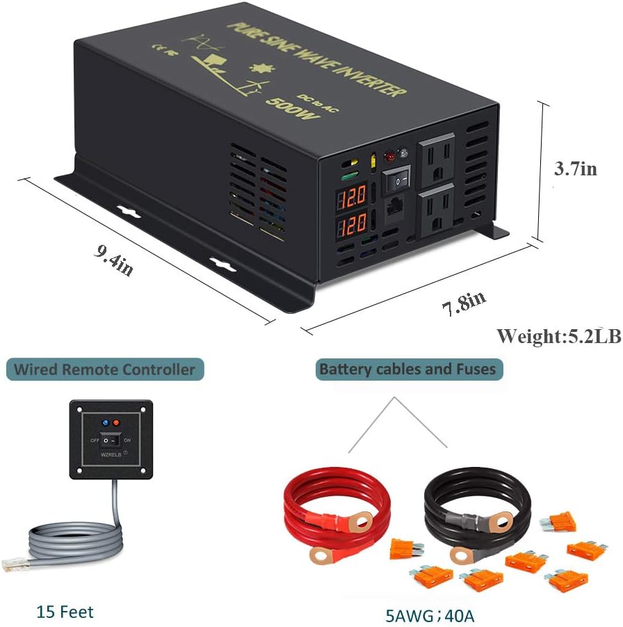 500W Pure Sine Wave Power Inverter 24V to 110V AC Converter Z4380