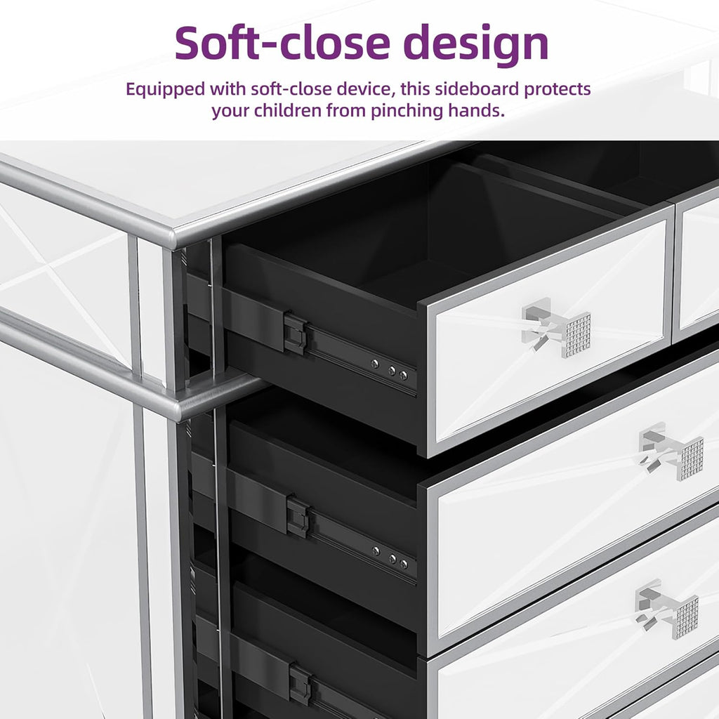 Silver Mirrored 5 Drawer Dresser with Wood Legs B53611