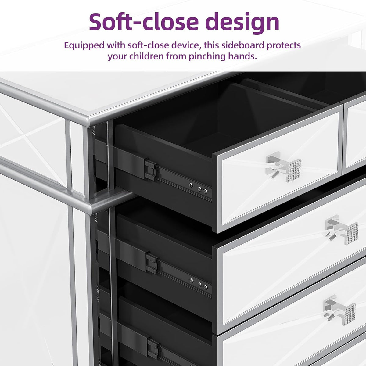 Silver Mirrored 5 Drawer Dresser with Wood Legs B53611