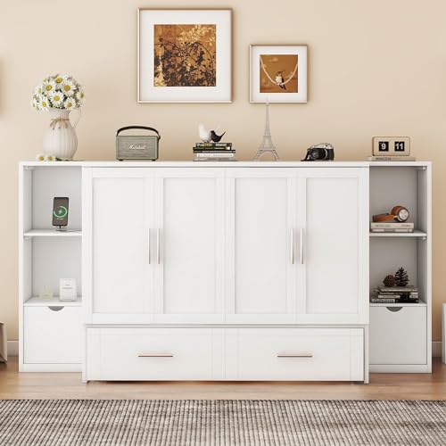 Queen Size Solid Wood Murphy Wall Bed with Storage Y616150