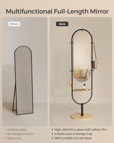Oak Beige and Ink Black Full-Length Floor Mirror O800012