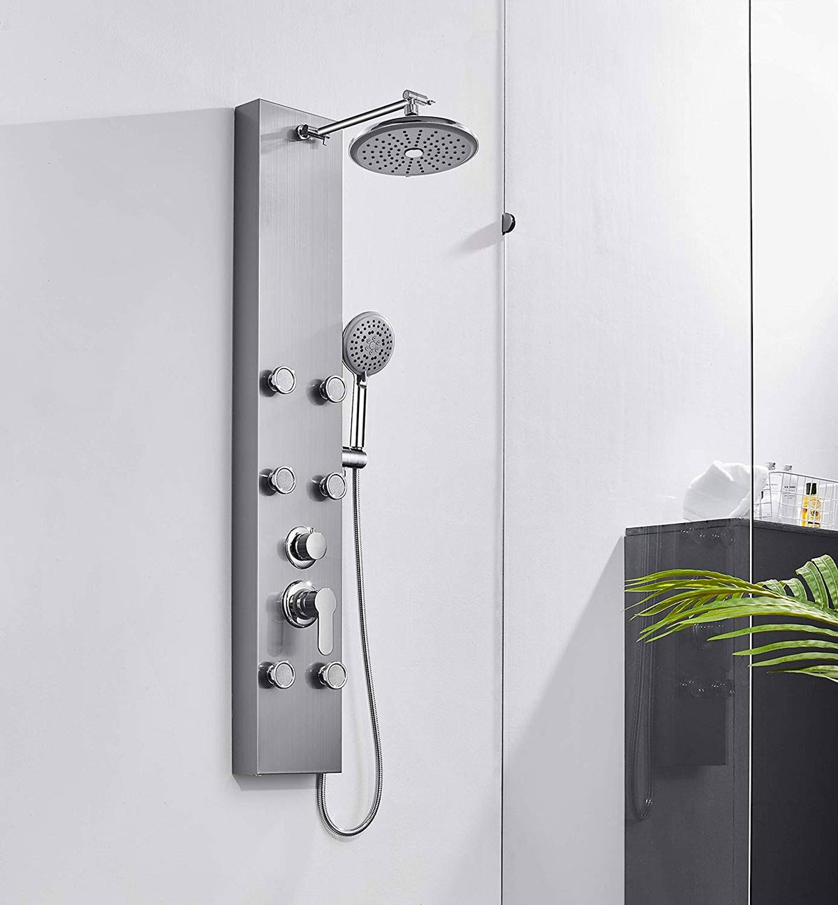 Stainless Steel Shower Panel Tower System with Rainfall Shower Head and Handheld Shower E40645