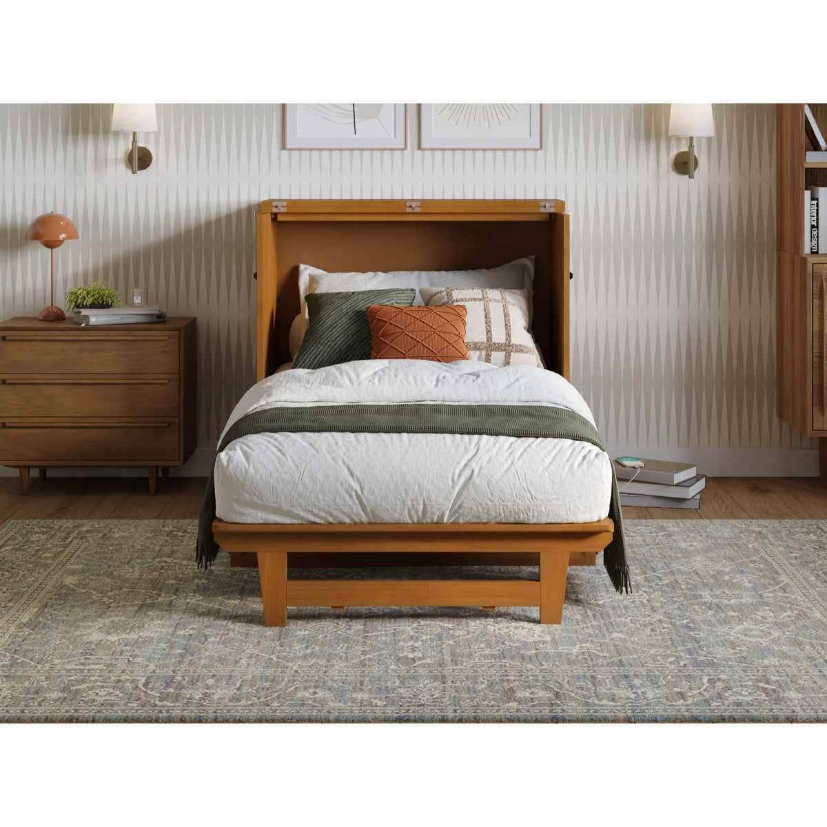 Queen Murphy Bed Chest with Mattress in Gray T751