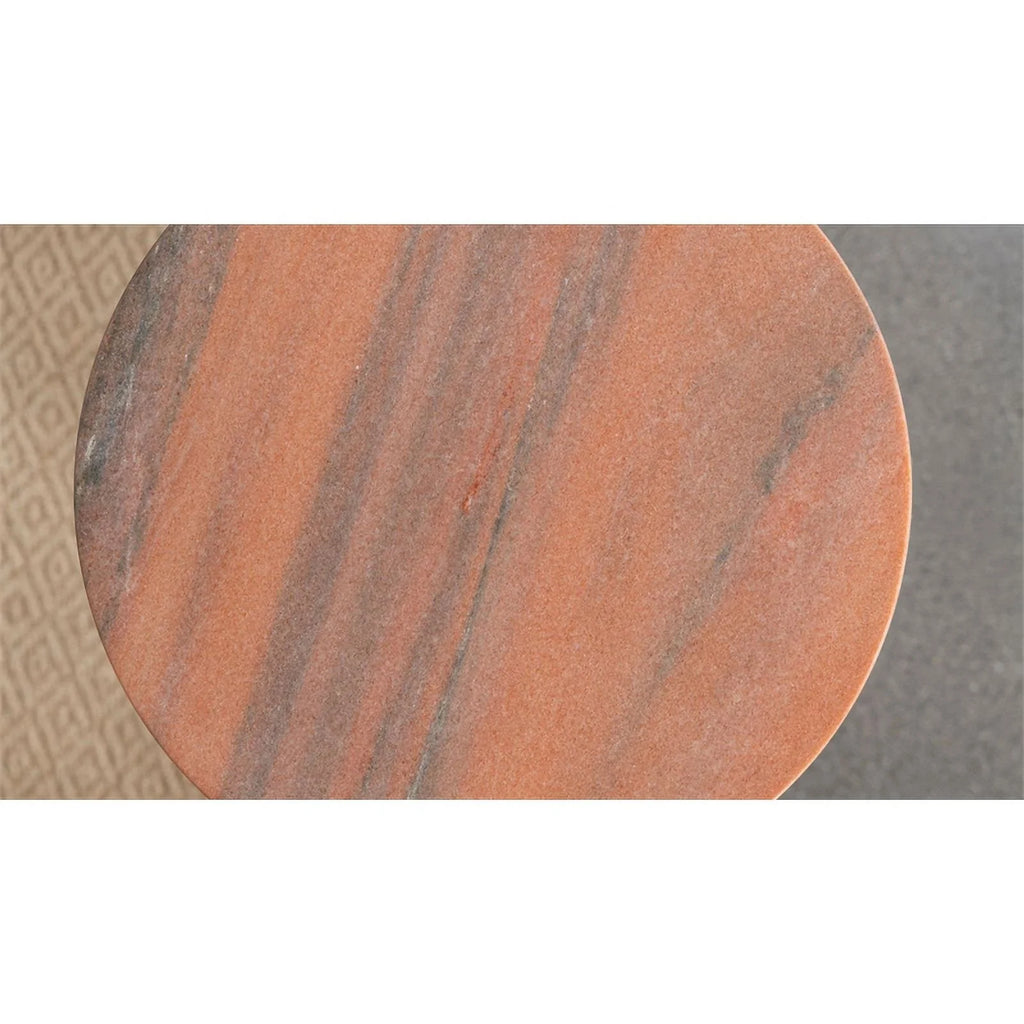 Contemporary Round Marble Top Side Table in Peach and Brown Y5174