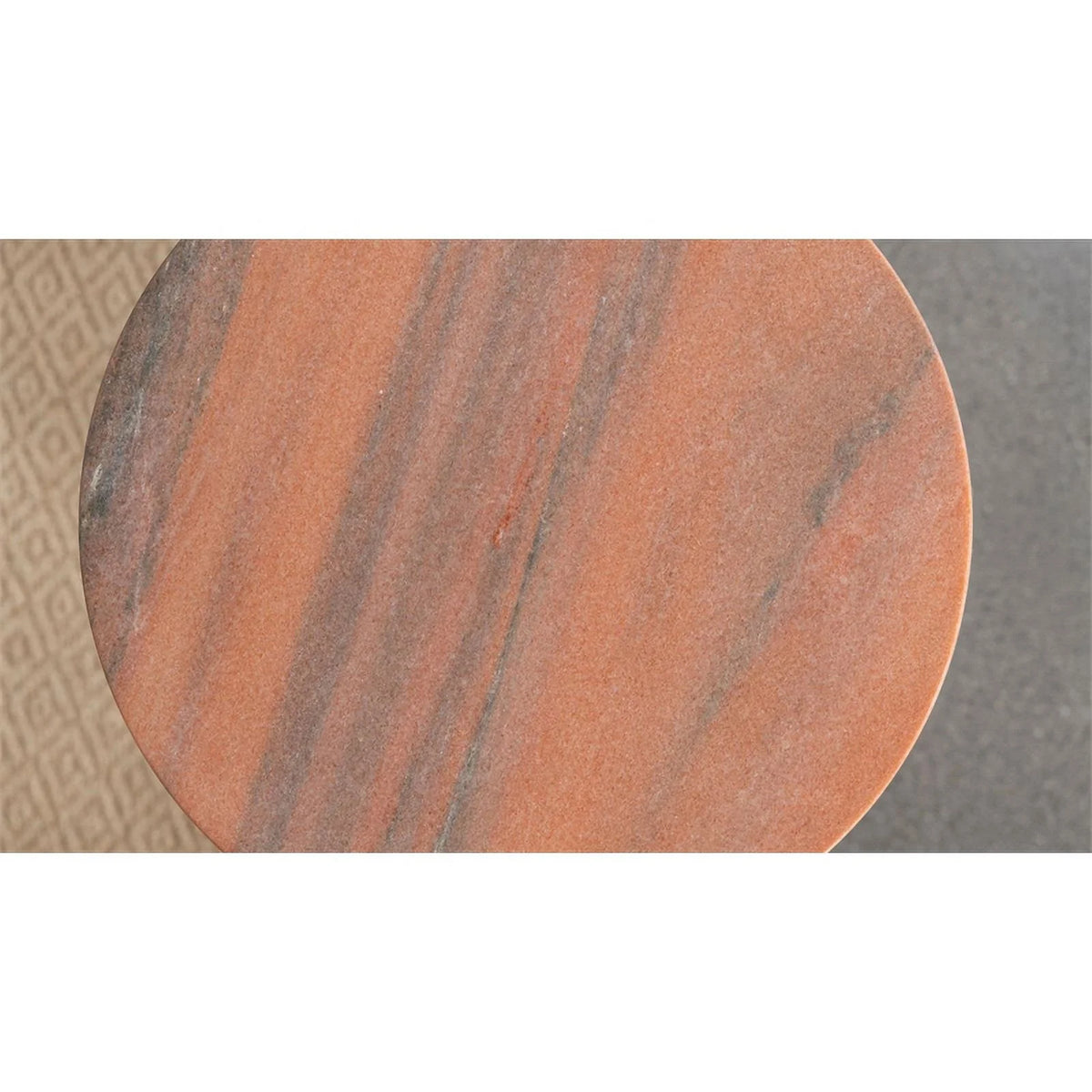 Contemporary Round Marble Top Side Table in Peach and Brown Y5174