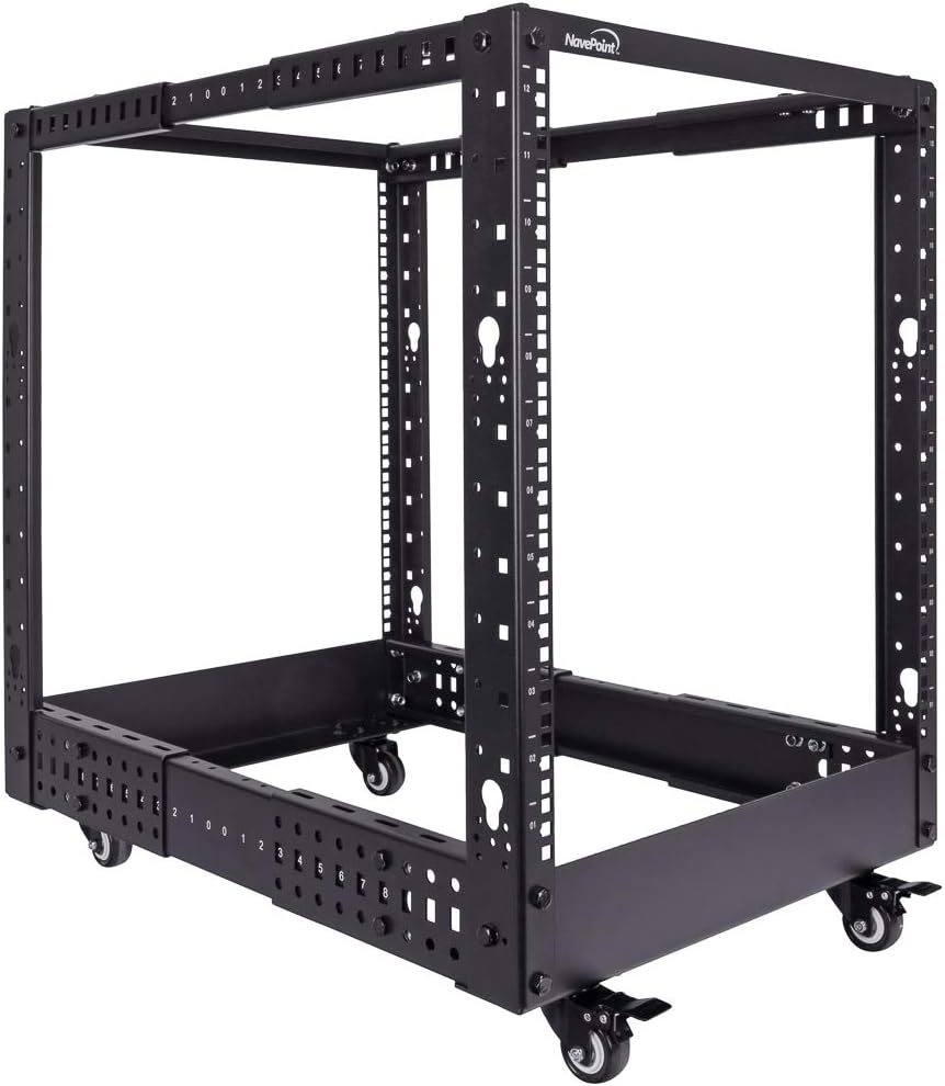 12U 4-Post Open Frame Server Rack Black Y952846