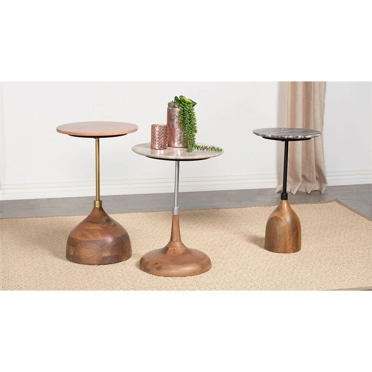 Contemporary Round Marble Top Side Table in Peach and Brown Y5174