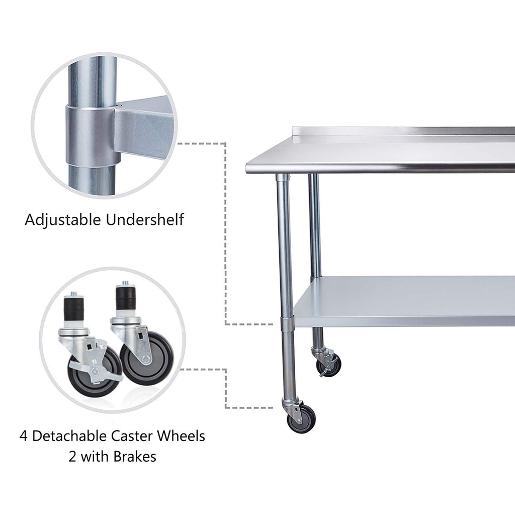 Stainless Steel Table 24 x 60 Inches with Caster Wheels and Undershelf P187
