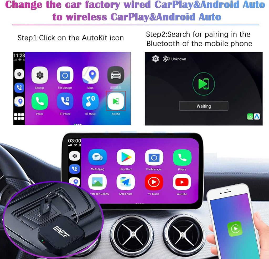 Wireless CarPlay Android AUTO Multimedia Video Box 4G Cellular, 4GB+64GB, 8 Core, Android 9.0 System, Built-in Navigation, Support SIM & TF Card Bluetooth, OEM Wired CarPlay E12540