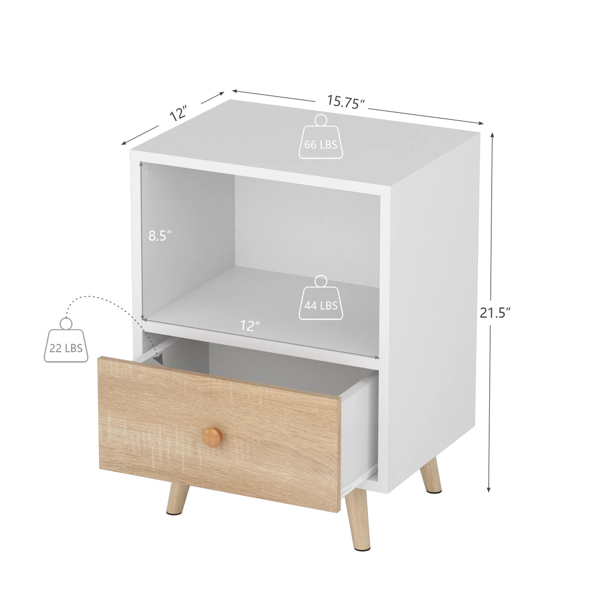 Set of 2 Nightstands with 1 Drawer and Open Shelf Z4449