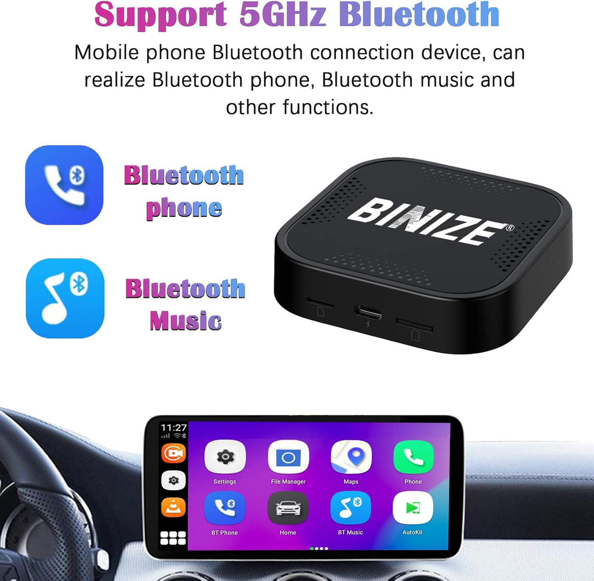 Wireless CarPlay Android AUTO Multimedia Video Box 4G Cellular, 4GB+64GB, 8 Core, Android 9.0 System, Built-in Navigation, Support SIM & TF Card Bluetooth, OEM Wired CarPlay E12540