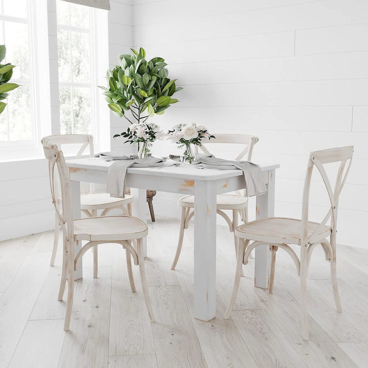 46" X 30" Rectangular Antique Rustic White Solid Pine Dining Table V11085