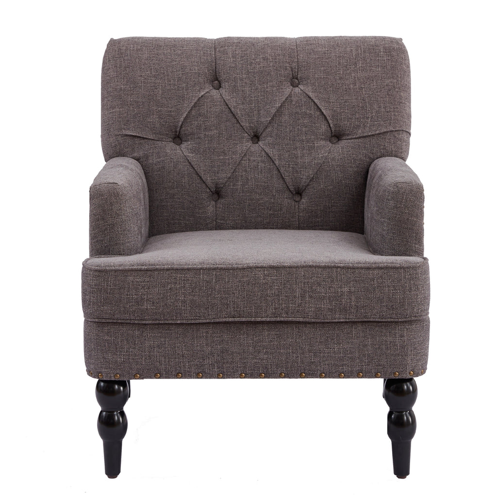Grey Linen Upholstered Accent Chair with Lumbar Pillow C445073