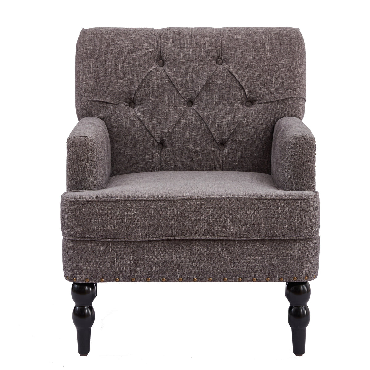 Grey Linen Upholstered Accent Chair with Lumbar Pillow C445073
