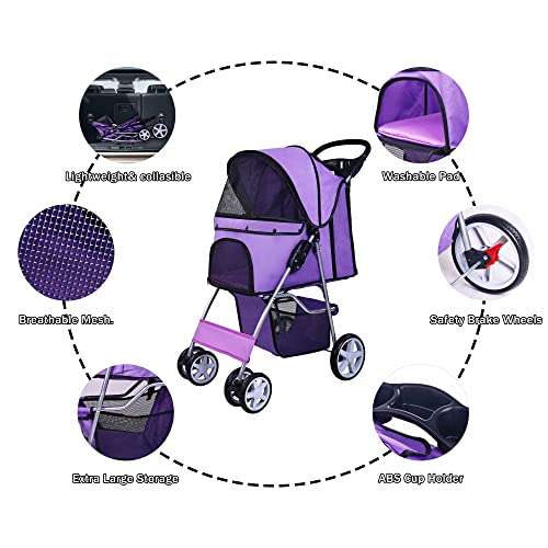 4 Wheel Folding Pet Stroller with Detachable Carrier N5603