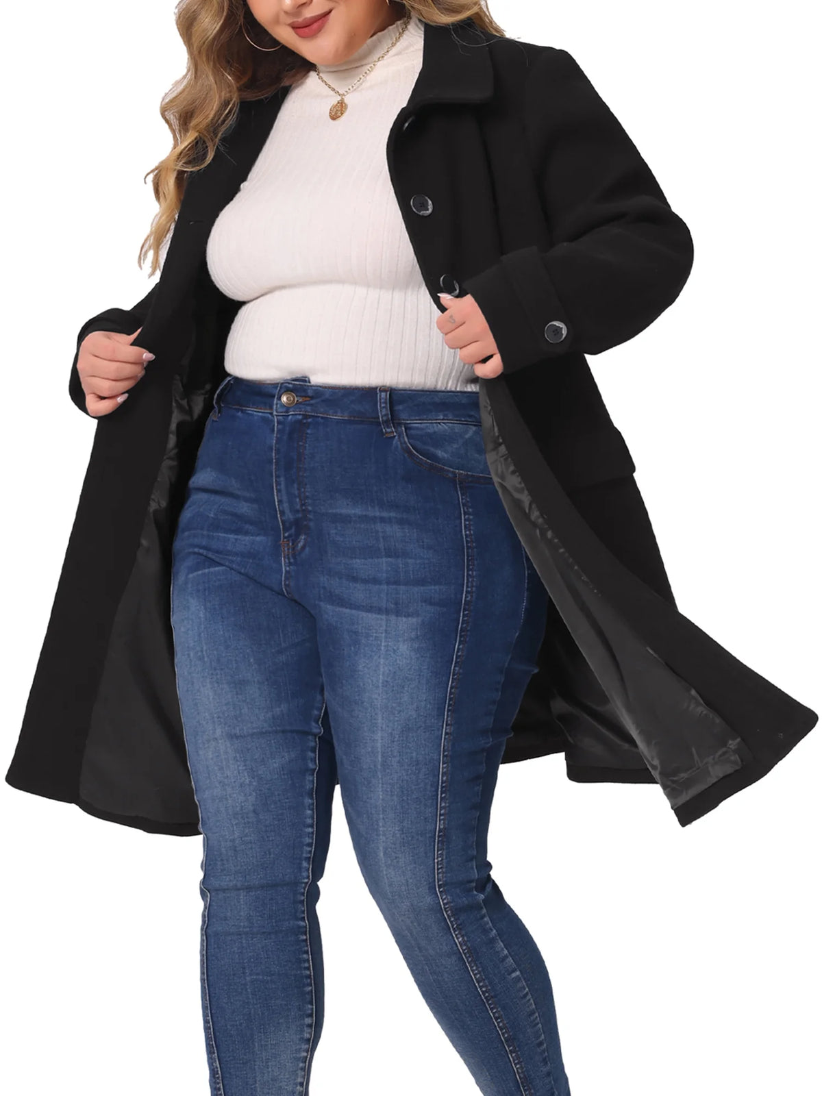 Plus Size Turndown Collar Long Coat H62026