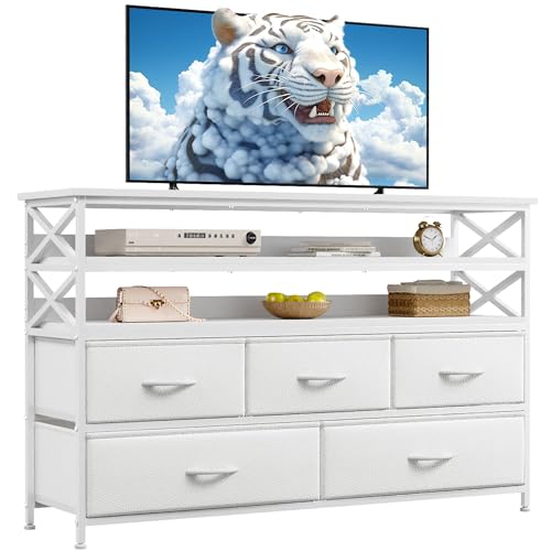 Rustic Brown Dresser TV Stand with 5 Fabric Drawers E46561