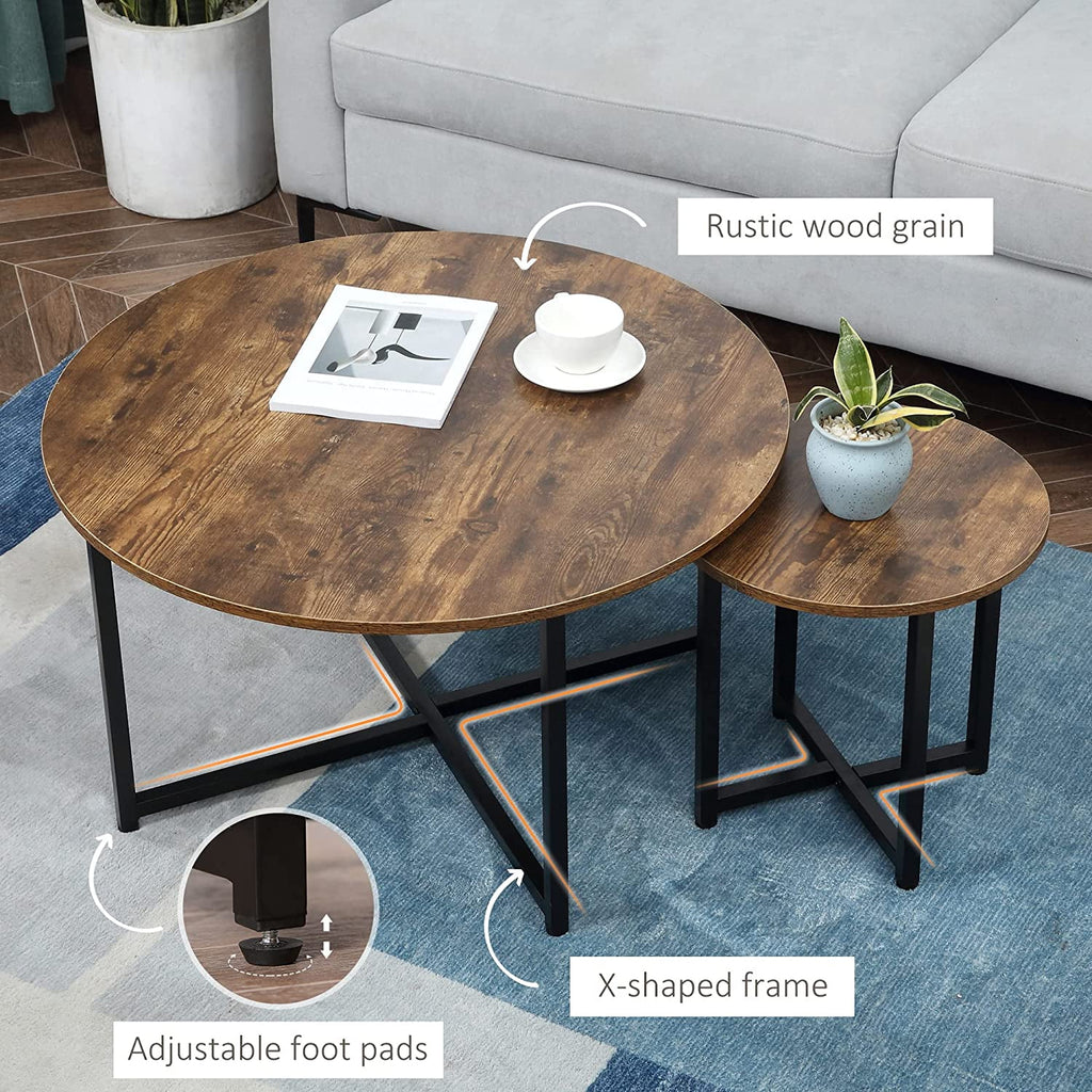 Set of 2 Round Coffee Table with Metal Frame M316