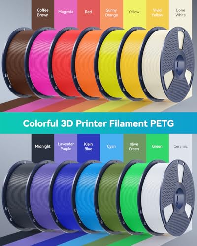 3D Printer Filament Bundle Multicolor PETG Filament 1.75mm, 2kg in Total, 0.25kg per Spool, 8 Pack, 8 Colors G9738