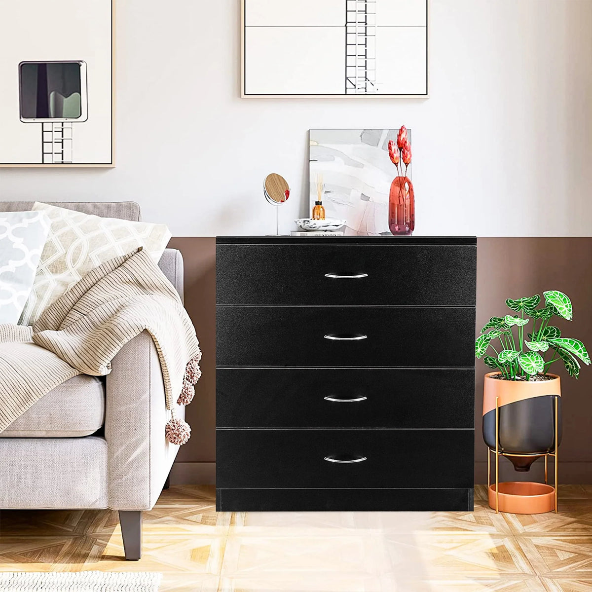 Black 4 Drawer Wood Dresser C753