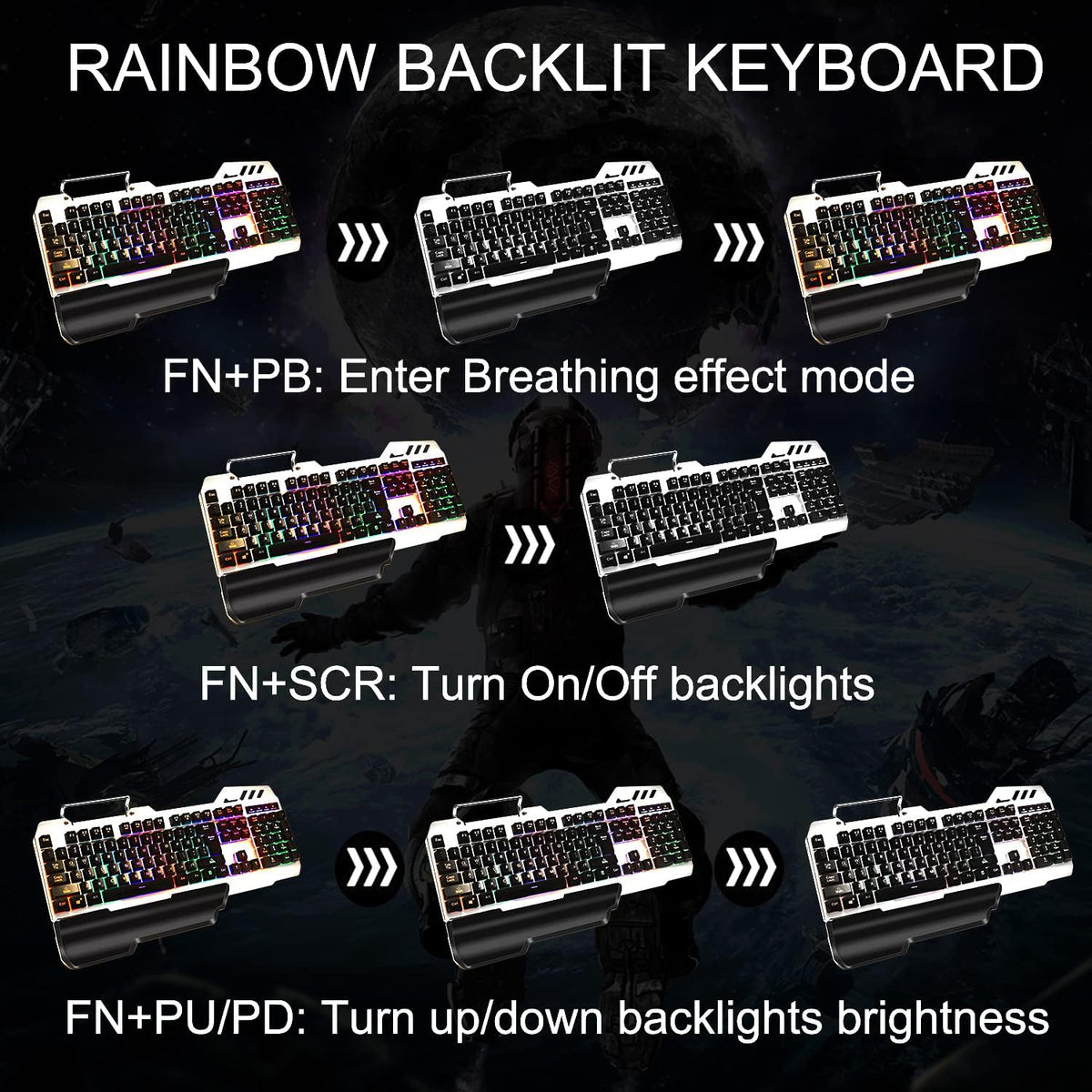 Wired Rainbow Led Backlit Gaming Keyboard and Mouse Combo D3312