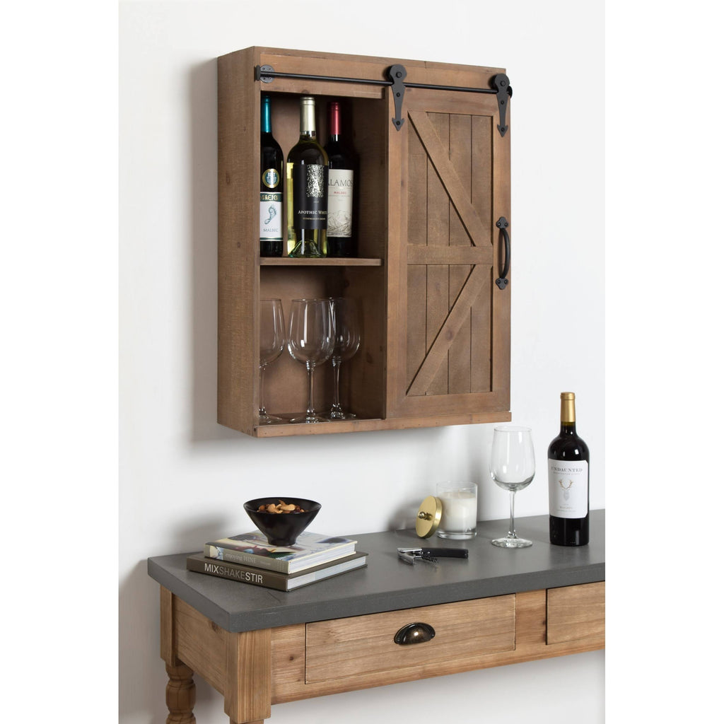 Rustic Gray Wood Wall Storage Cabinet with Sliding Barn Door K179571