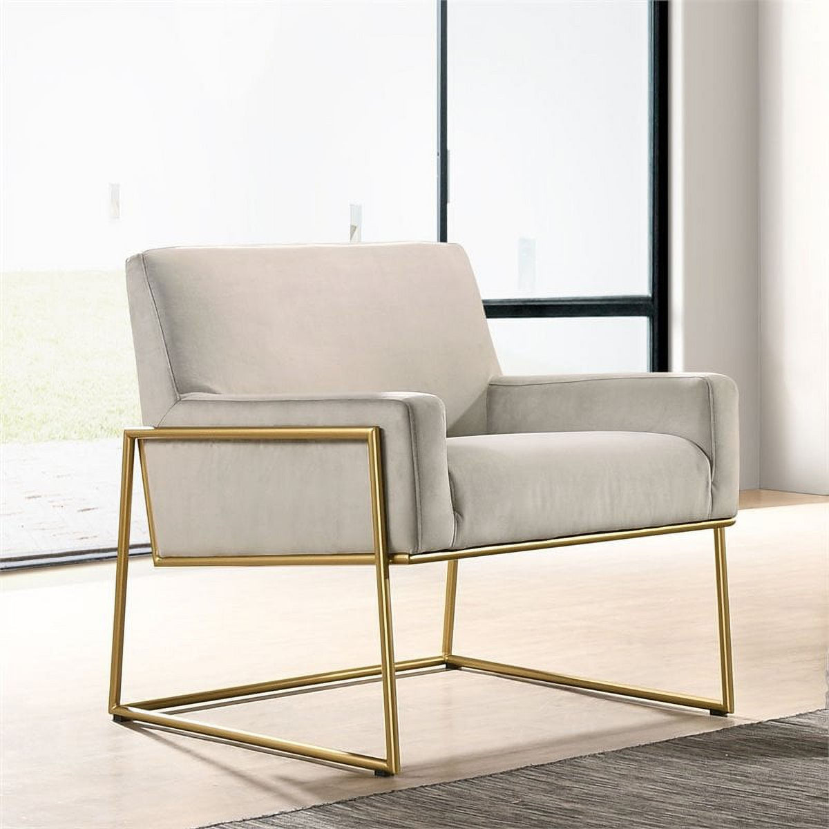 Steel & Velvet Upholstered Lounge Accent Chair in Abalone Gray K73552