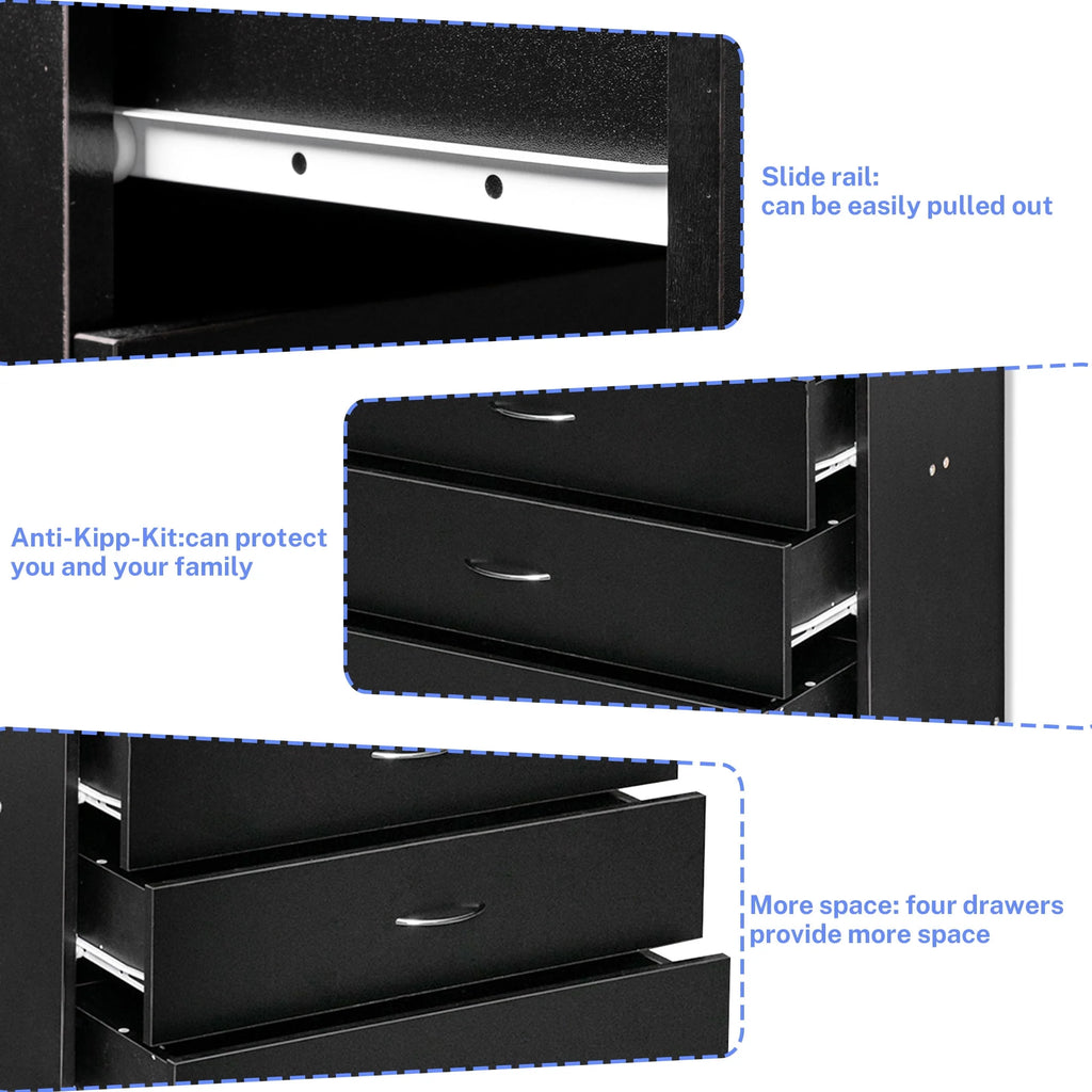 Black 4 Drawer Wood Dresser C753