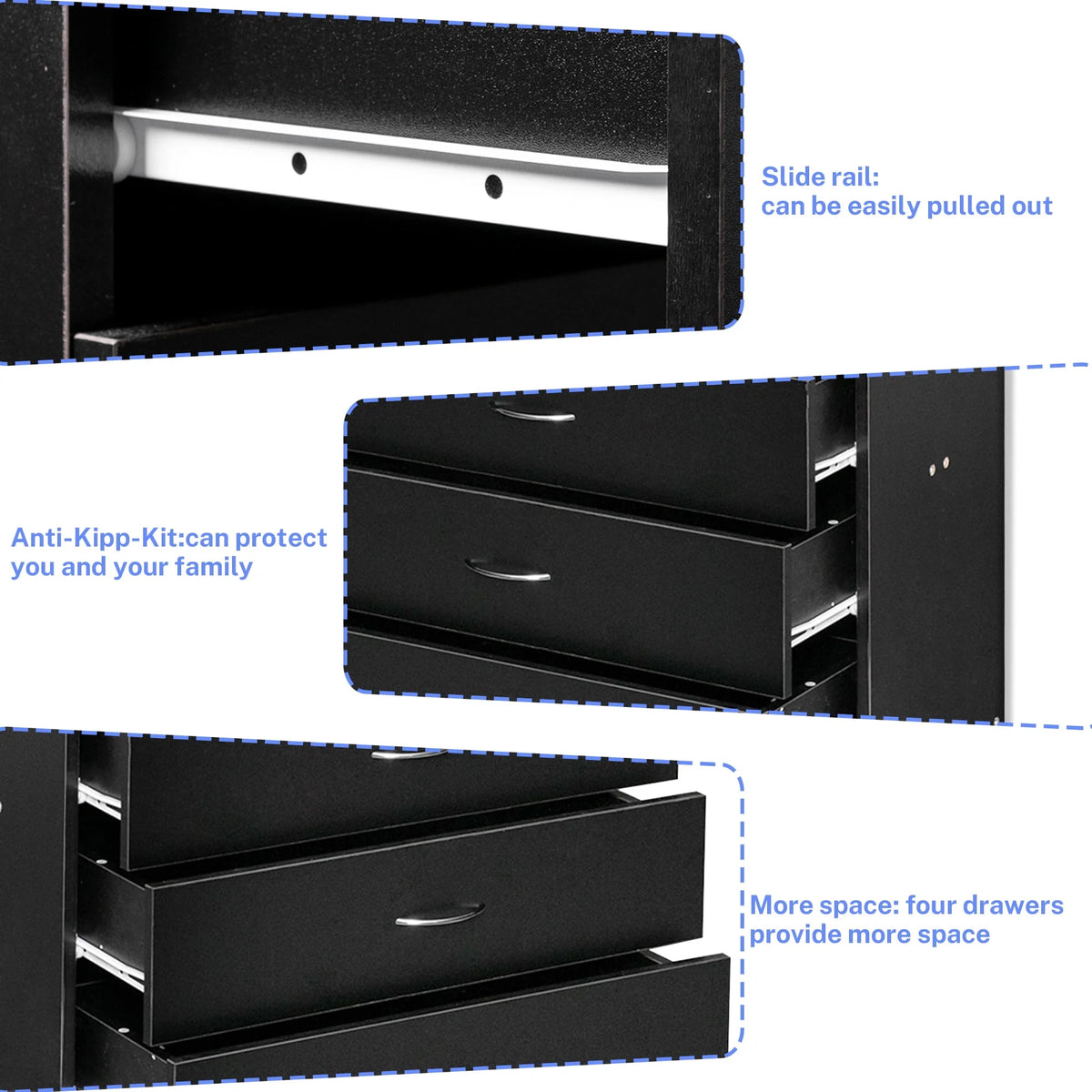 Black 4 Drawer Wood Dresser C753