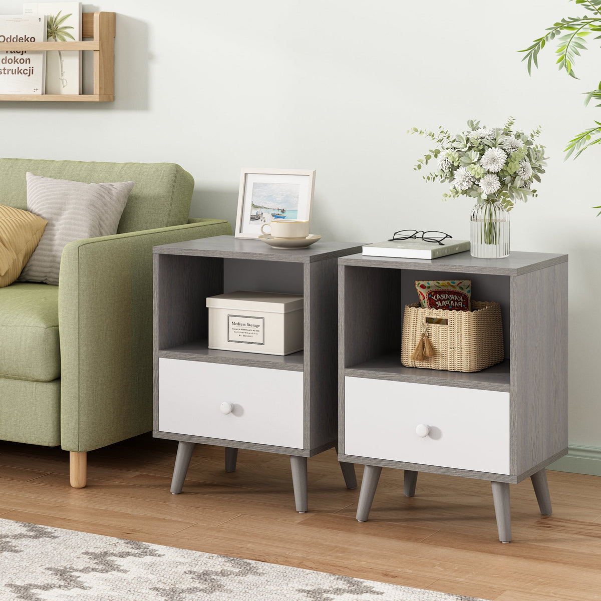 Set of 2 Nightstands with 1 Drawer and Open Shelf Z4449
