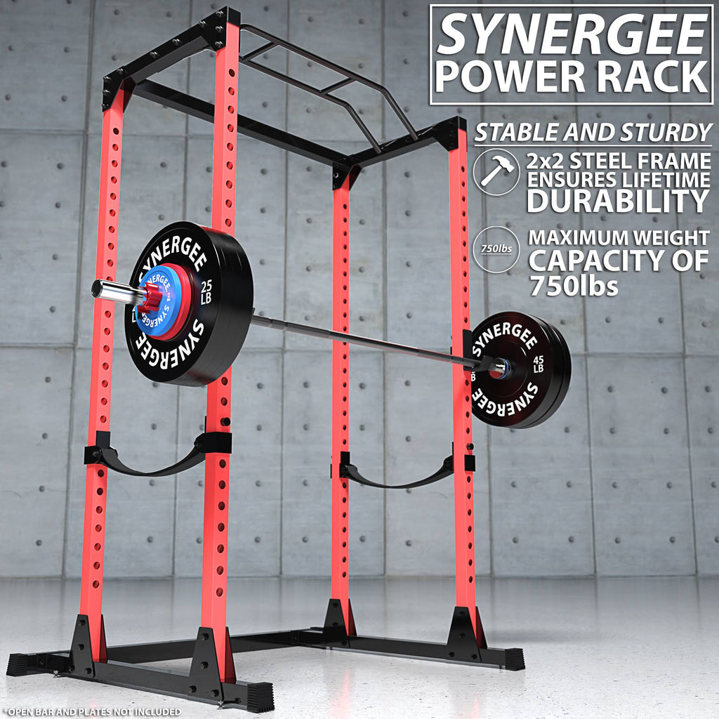 Black Red Steel Power Rack with Pull Up Bar V3631
