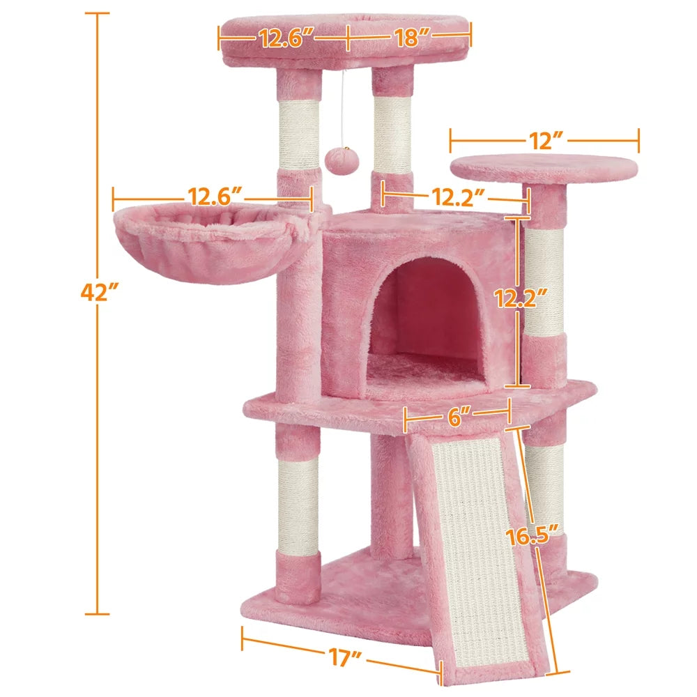 Pink Multilevel Cat Tree Tower with Condo and Perches H36754