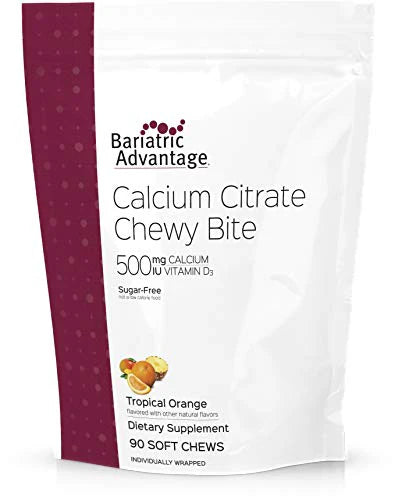 Sugar Free Tropical Orange Flavor Calcium Citrate Chewy Bites 500mg with Vitamin D3 90 Count I8088