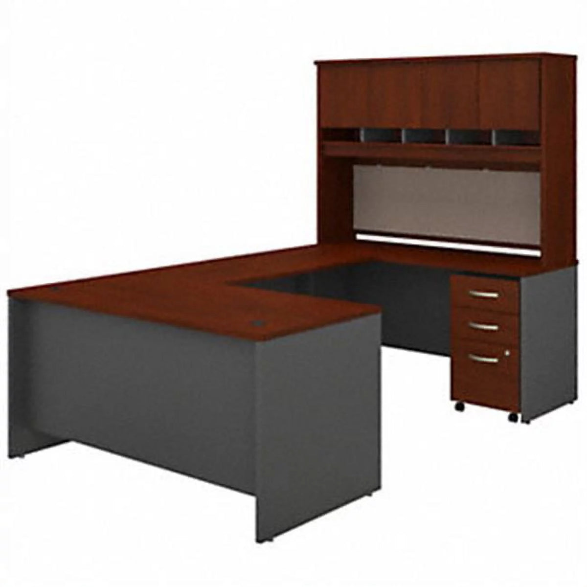 60 in. U Shaped Desk with Hutch & Mobile File Cabinet I369315