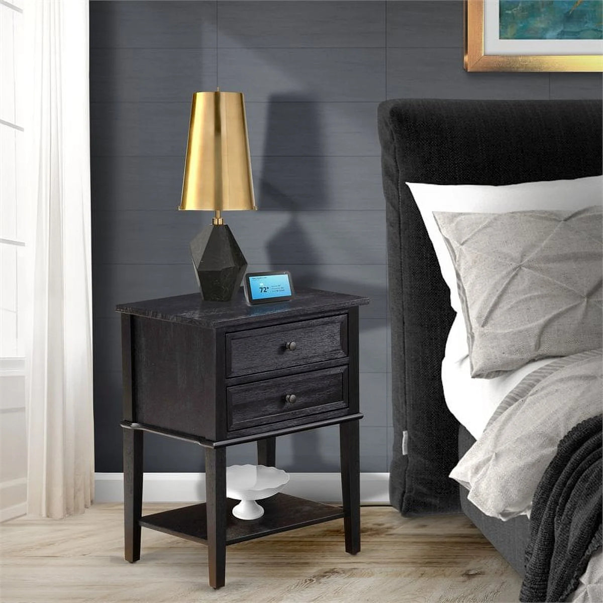 16" Wood Nightstand with 2 Drawers H883