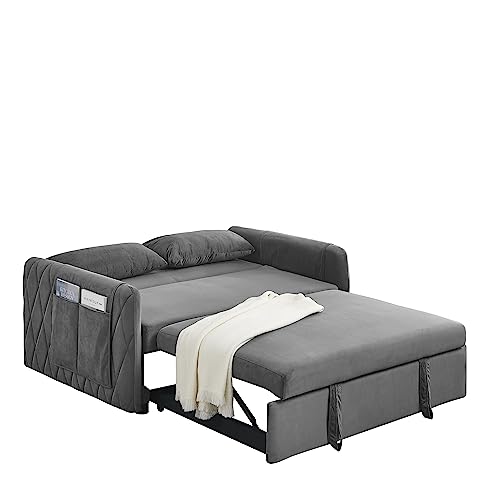 Black Velvet Convertible Sofa Bed with Pull Out Bed G119