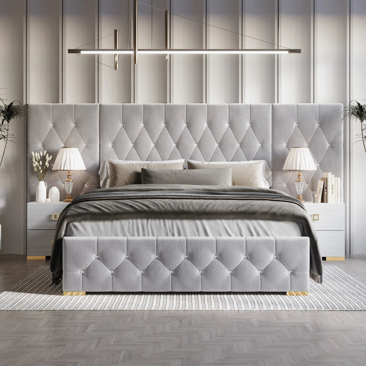 Black Velvet Tufted Platform Bed King I171