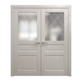 Solid French Double Doors 36 x 80 inches Painted White Oak Wood Interior Z37664