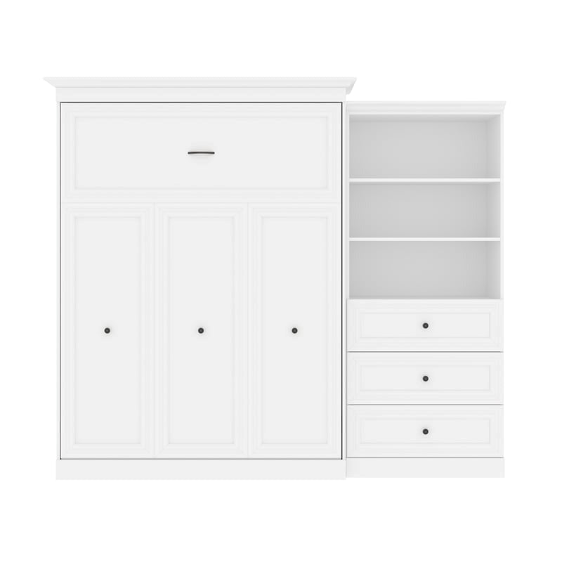 White Wood Queen Murphy Bed with Drawers A123