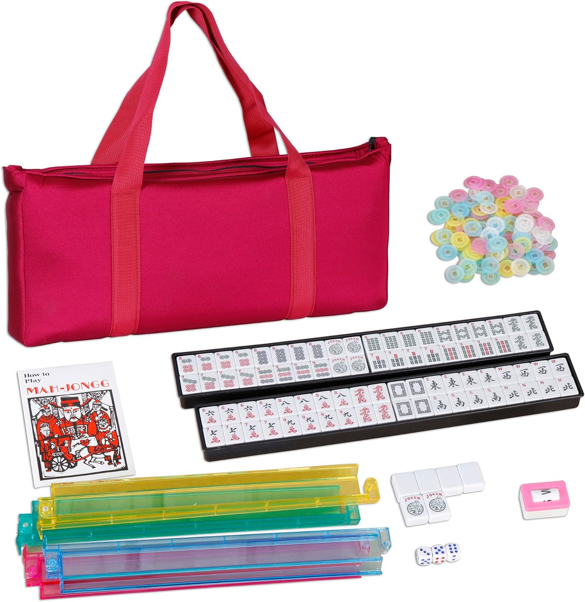 Cream White 166 Tiles Mahjong Set with Carrying Bag U3846