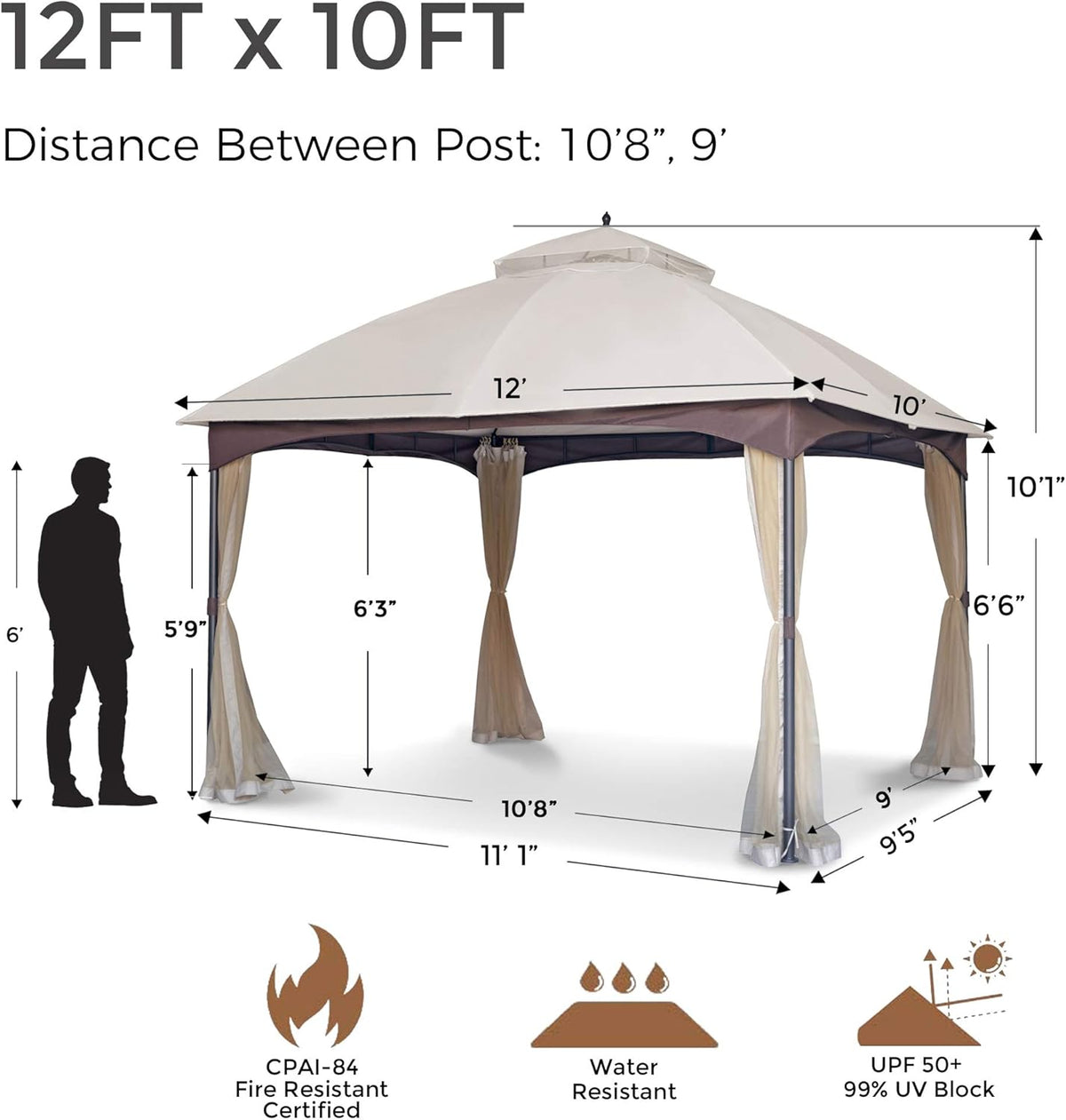 10x12 Outdoor Gazebo with Mosquito Netting U8860