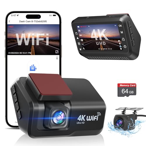 4K+1080P WiFi Dual Dash Cam with 3’’ IPS Screen and 64GB Card D478
