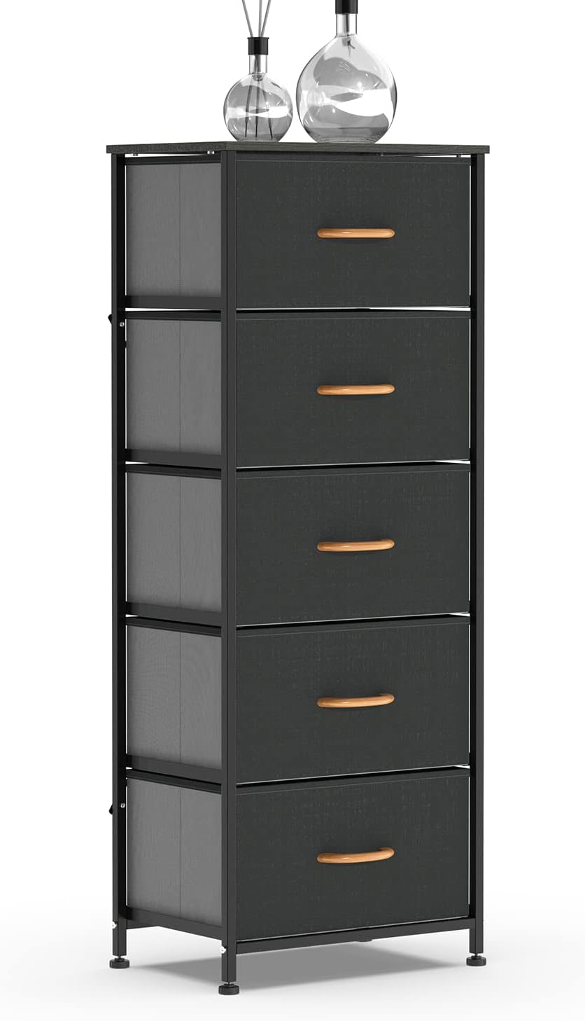 5 Drawer Fabric Dresser Tower, Dark Gray G8957