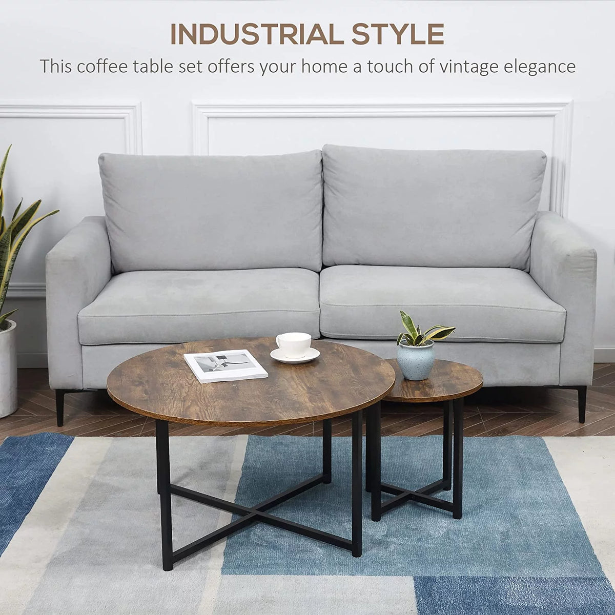 Set of 2 Round Coffee Table with Metal Frame M316